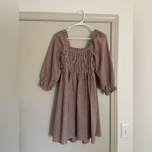 Rylee + Cru Women’s Brown Gingham puff sleeve dress size small 100% cotton